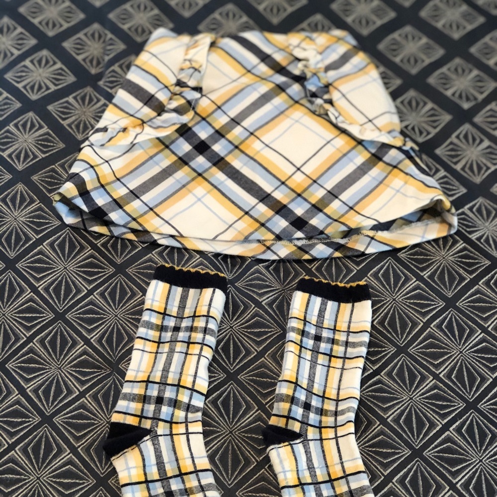 Janie and Jack Plaid skirt and matching knee socks